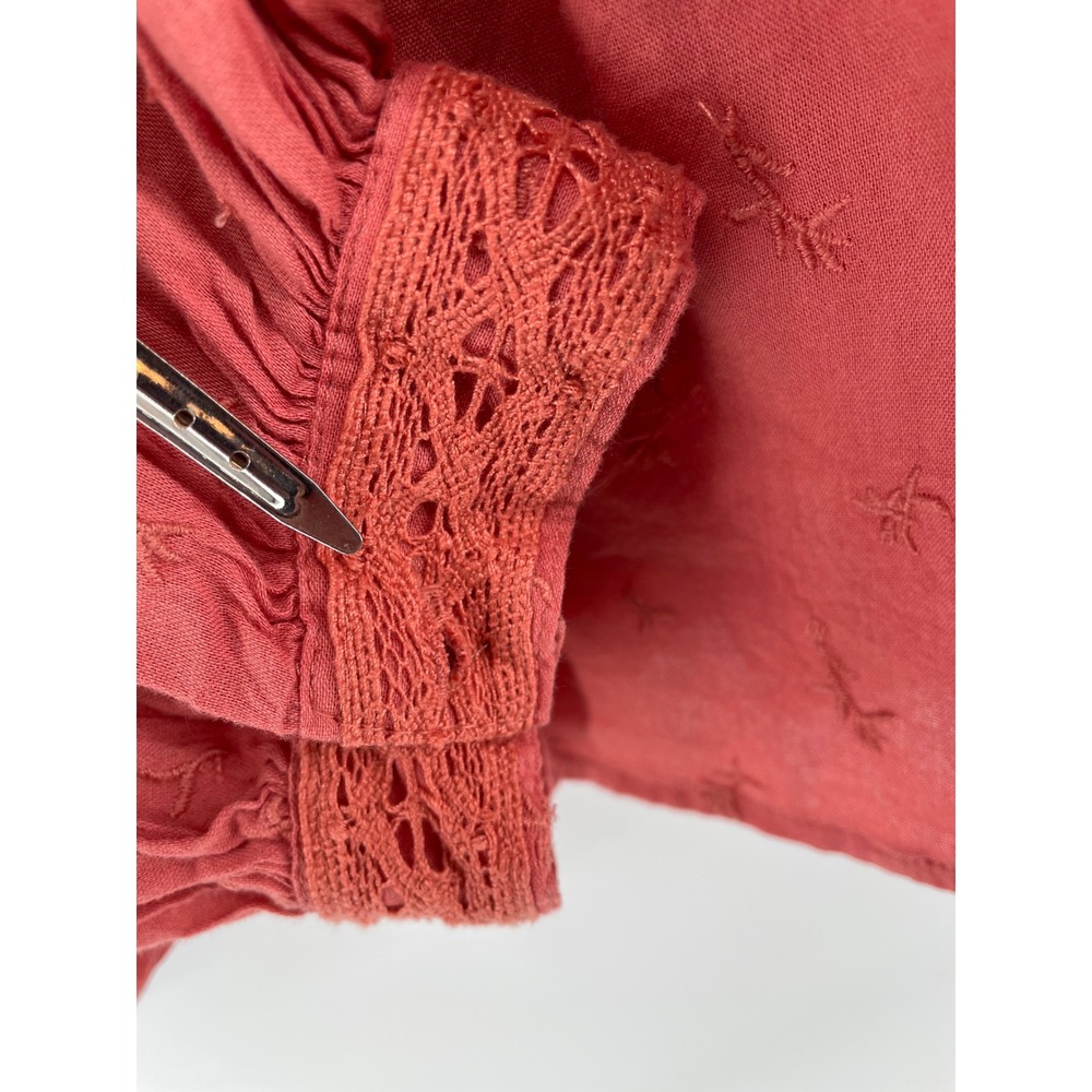 Old Navy Blouse Women XXL Terracotta Boho Crochet Lace Embroidered Peasant Artsy - Picture 8 of 11